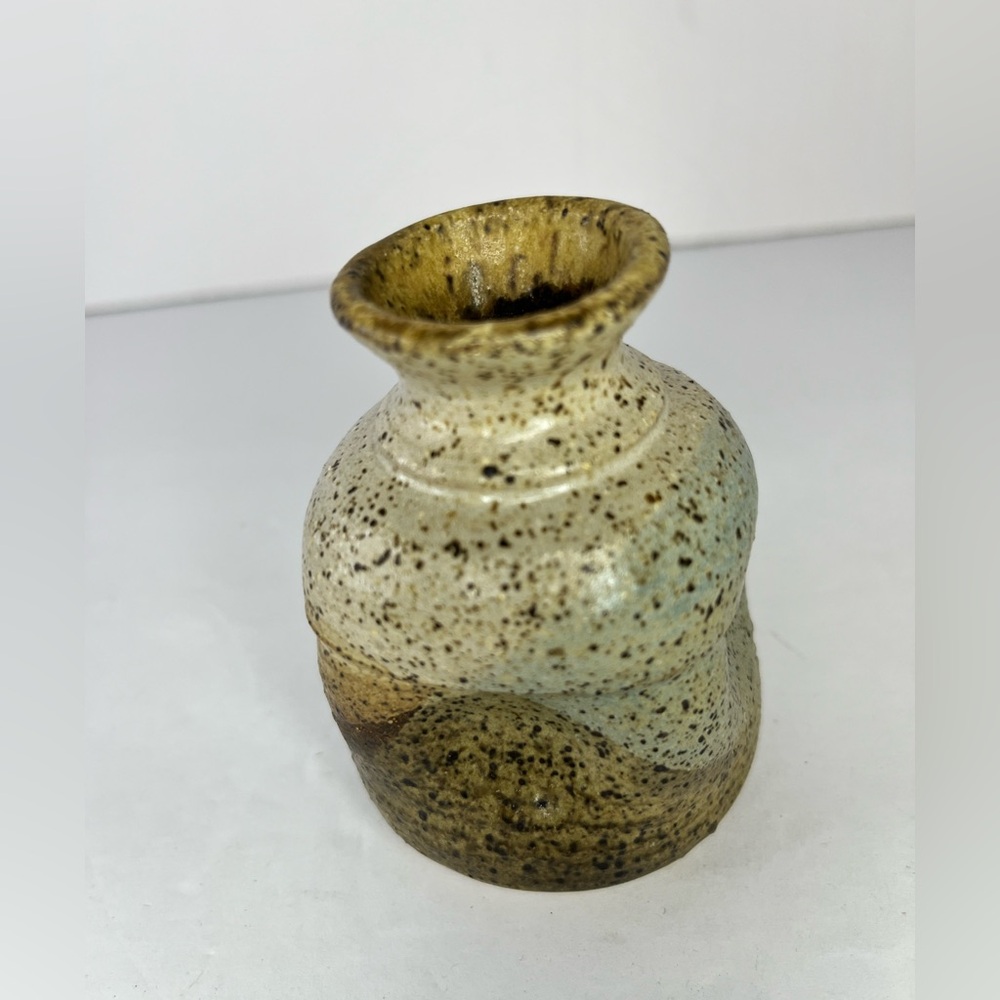 Vintage mid-century stoneware vase hand painted‎ abstract organic shape